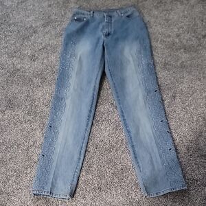 Blue Embellished Vintage Women Jeans